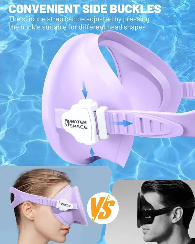 Alt view image 5 of 6 - Diving Mask Snorkeling Scuba Free Diving Swimming Goggles for Youth Adults Women Men HD Oval Tempered Glass Lens 180° Wide Clear Vision Anti Leak Swim Goggles Food-Grade Silicone