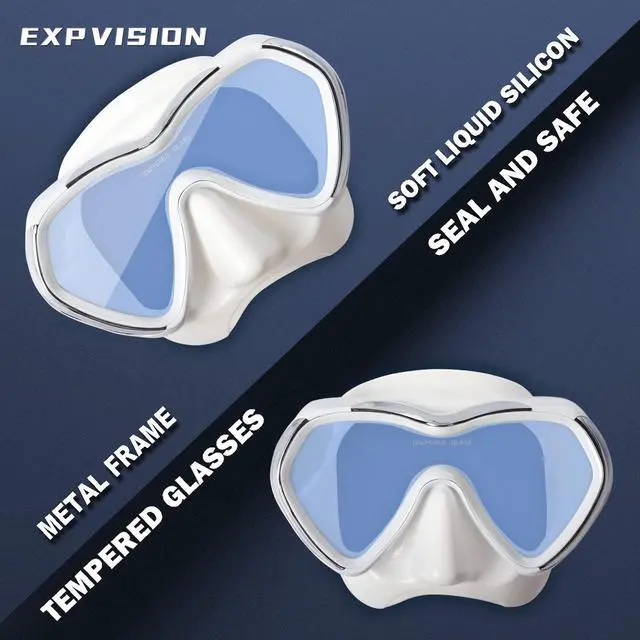 Alt view image 2 of 6 - Scuba Diving Mask Anti-Fog Panoramic Snorkel Goggles, Adult Mirror Swim Mask Single Lens Swim Goggles wIith Nose Cover for Diving, Snorkeling, Swimming (White)