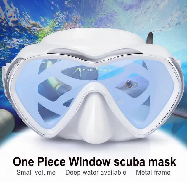 Alt view image 4 of 6 - Scuba Diving Mask Anti-Fog Panoramic Snorkel Goggles, Adult Mirror Swim Mask Single Lens Swim Goggles wIith Nose Cover for Diving, Snorkeling, Swimming (White)