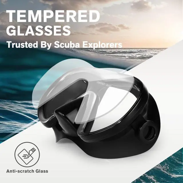 Alt view image 3 of 7 - Scuba Diving Mask for Adults - Anti-Fog Swim Mask Wide View Swimming Goggles with Nose Cover Professional Tempered Glass Lens Snorkeling Goggles Gear with Fabric Strap for Men Women (Black)