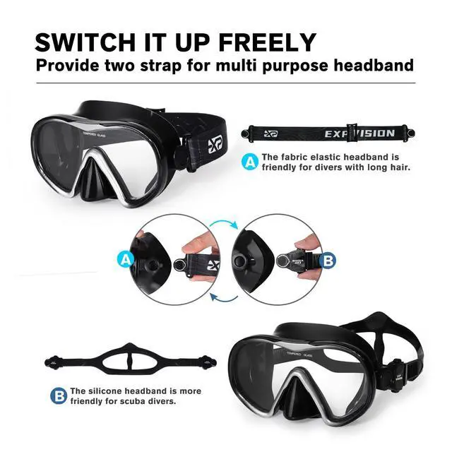 Alt view image 4 of 7 - Scuba Diving Mask for Adults - Anti-Fog Swim Mask Wide View Swimming Goggles with Nose Cover Professional Tempered Glass Lens Snorkeling Goggles Gear with Fabric Strap for Men Women (Black)