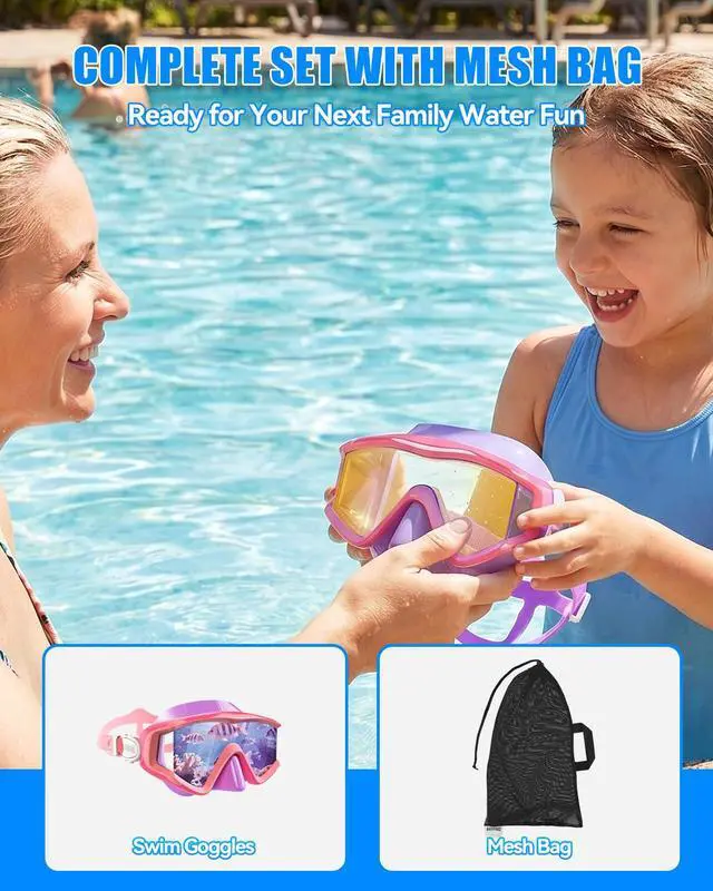 Alt view image 7 of 7 - Swim Goggles for Adults Kids - 220°Wide View Anti-Fog Goggles with Mesh Bag for Indoor Outdoor Pool Beach Swimming