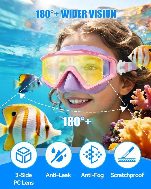 Alt view image 3 of 7 - Swim Goggles for Adults Kids - 220°Wide View Anti-Fog Goggles with Mesh Bag for Indoor Outdoor Pool Beach Swimming