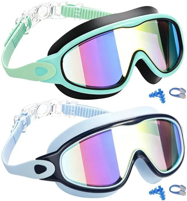 Main image of kids Swim Goggles 2 Pack Anti-UV Anti-Fog Wide View Swimming Goggles for Kids 3-14