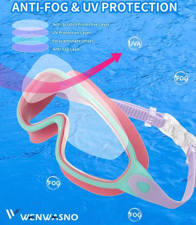 Alt view image 7 of 7 - kids Swim Goggles 2 Pack Anti-UV Anti-Fog Wide View Swimming Goggles for Kids 3-14