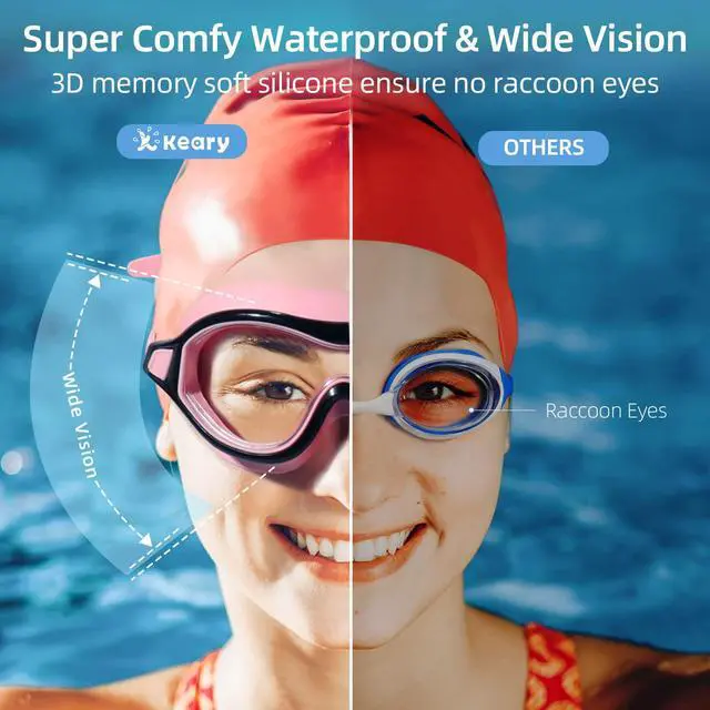 Alt view image 3 of 7 - 2 Pack Swimming Goggles Anti-fog Swim goggles for Adult Men Women Youth, UV Protection Waterproof Big Frame Clear Swim Goggles Pool Water Glasses Swim Mask, Underwater Goggles for Swimming