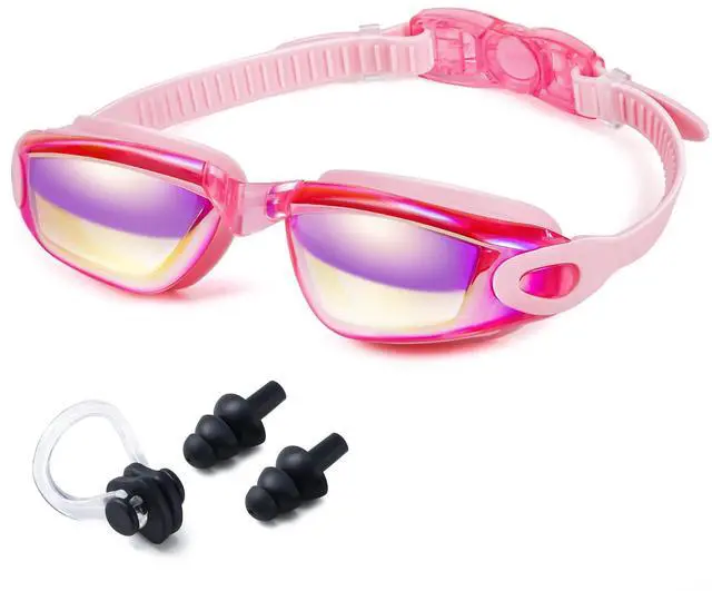 Main image of Swim Goggles for Adult Men Women Youth Kids Child with Earplug, Anti-Fog UV Protection Swimming Goggles with HD Lens, Adjustable Silicone Leak-Proof Ergonomic Design with Carry Case (Pink)