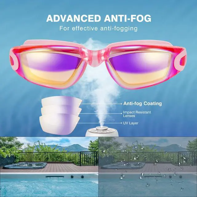 Alt view image 3 of 7 - Swim Goggles for Adult Men Women Youth Kids Child with Earplug, Anti-Fog UV Protection Swimming Goggles with HD Lens, Adjustable Silicone Leak-Proof Ergonomic Design with Carry Case (Pink)