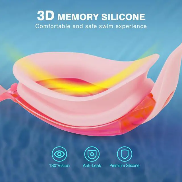 Alt view image 5 of 7 - Swim Goggles for Adult Men Women Youth Kids Child with Earplug, Anti-Fog UV Protection Swimming Goggles with HD Lens, Adjustable Silicone Leak-Proof Ergonomic Design with Carry Case (Pink)