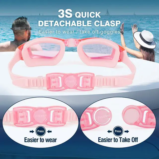 Alt view image 6 of 7 - Swim Goggles for Adult Men Women Youth Kids Child with Earplug, Anti-Fog UV Protection Swimming Goggles with HD Lens, Adjustable Silicone Leak-Proof Ergonomic Design with Carry Case (Pink)