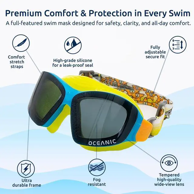 Alt view image 3 of 6 - Kids Swim Mask for Ages 3-8, Wide View Swim Goggles with Anti-Fog Lenses, Comfortable Junior Swimming Mask with Adjustable Strap, Youth Mask for Pool & Beach