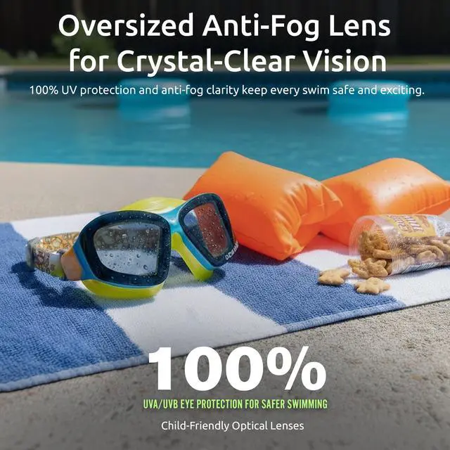 Alt view image 4 of 6 - Kids Swim Mask for Ages 3-8, Wide View Swim Goggles with Anti-Fog Lenses, Comfortable Junior Swimming Mask with Adjustable Strap, Youth Mask for Pool & Beach