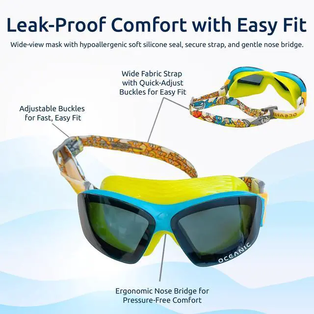 Alt view image 5 of 6 - Kids Swim Mask for Ages 3-8, Wide View Swim Goggles with Anti-Fog Lenses, Comfortable Junior Swimming Mask with Adjustable Strap, Youth Mask for Pool & Beach