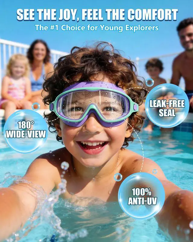 Alt view image 2 of 7 - Swim Goggles 2PCS Wider Vision Swimming Goggles for Kids 3-14 (Pink & Purple)