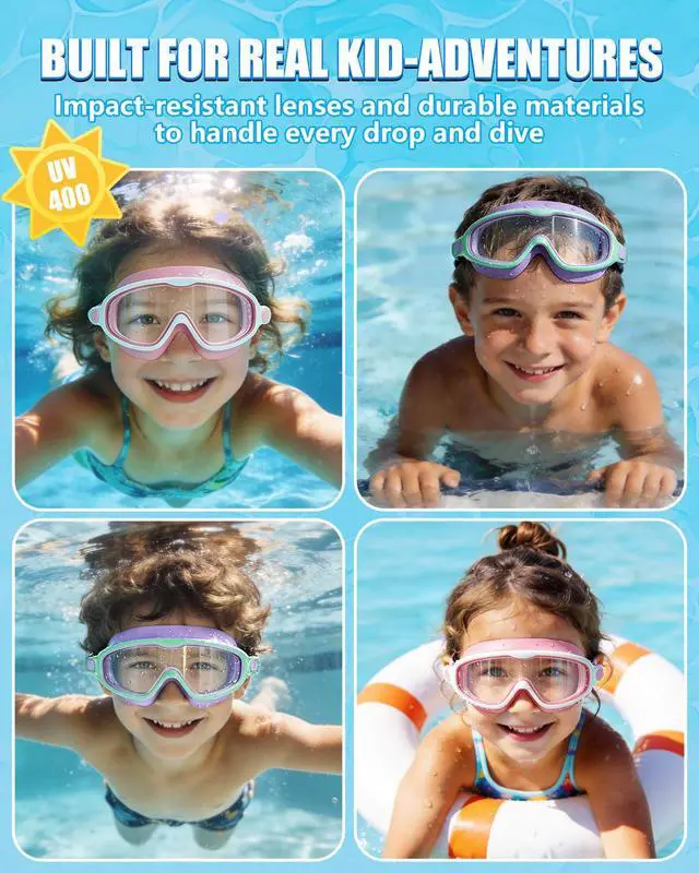Alt view image 5 of 7 - Swim Goggles 2PCS Wider Vision Swimming Goggles for Kids 3-14 (Pink & Purple)