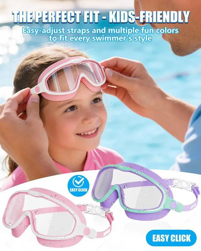 Alt view image 6 of 7 - Swim Goggles 2PCS Wider Vision Swimming Goggles for Kids 3-14 (Pink & Purple)