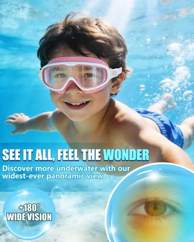 Alt view image 3 of 7 - Swim Goggles 2PCS Wider Vision Swimming Goggles for Kids 3-14 (Pink & Purple)