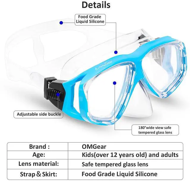 Alt view image 2 of 6 - Diving Mask Swim Mask Snorkel Mask Swimming Goggles with Nose Cover Junior Adult Snorkeling Gear for Scuba Free Diving Spearfishing Neoprene Strap (Aqua)