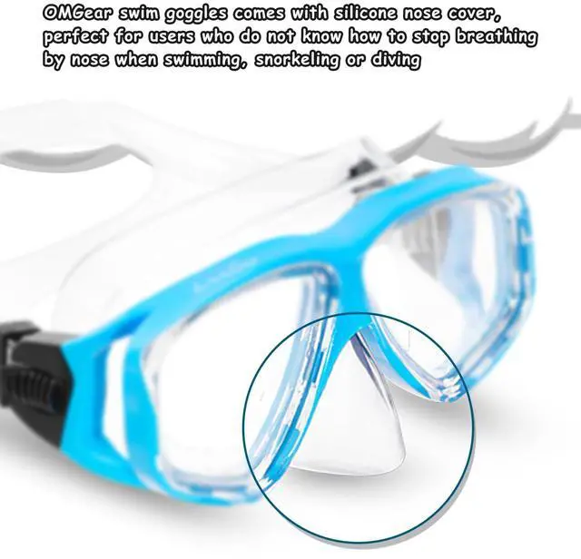 Alt view image 3 of 6 - Diving Mask Swim Mask Snorkel Mask Swimming Goggles with Nose Cover Junior Adult Snorkeling Gear for Scuba Free Diving Spearfishing Neoprene Strap (Aqua)