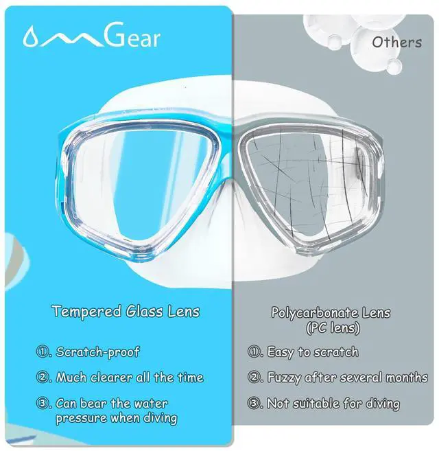 Alt view image 5 of 6 - Diving Mask Swim Mask Snorkel Mask Swimming Goggles with Nose Cover Junior Adult Snorkeling Gear for Scuba Free Diving Spearfishing Neoprene Strap (Aqua)
