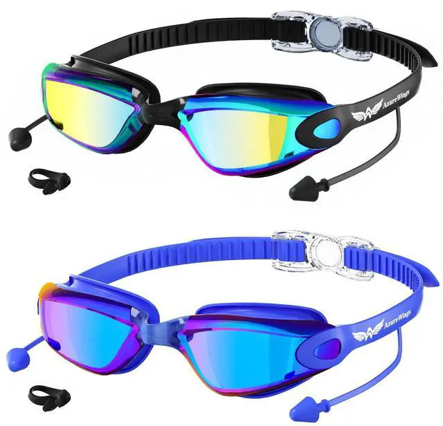 Main image of 2 Pack Swim Goggles No Leak Anti-Fog & UV, Swimming Goggles for Adult Men Women, Wide Visio HD Mirror PC Lens (Black-Blue+Gold)