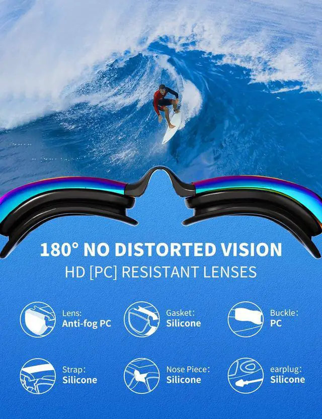 Alt view image 5 of 7 - 2 Pack Swim Goggles No Leak Anti-Fog & UV, Swimming Goggles for Adult Men Women, Wide Visio HD Mirror PC Lens (Black-Blue+Gold)