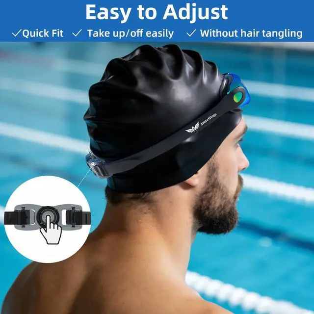 Alt view image 7 of 7 - 2 Pack Swim Goggles No Leak Anti-Fog & UV, Swimming Goggles for Adult Men Women, Wide Visio HD Mirror PC Lens (Black-Blue+Gold)