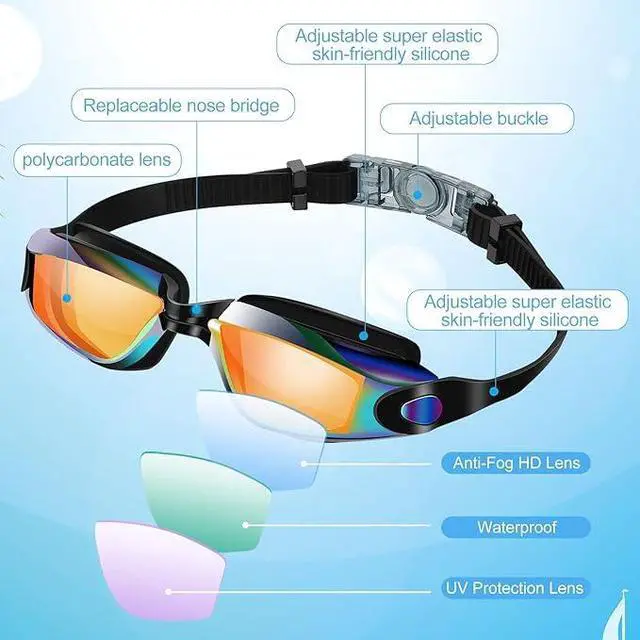 Alt view image 2 of 7 - Swim Goggles, 2 Pack Swimming Goggles Anti Fog No Leaking UV Protection Wide View For Adult Women Men Youthblue & pink
