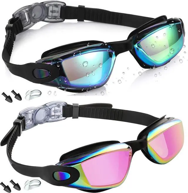 Main image of Swim Goggles, 2 Pack Swimming Goggles Anti Fog No Leaking UV Protection Wide View For Adult Women Men Youthblue & pink