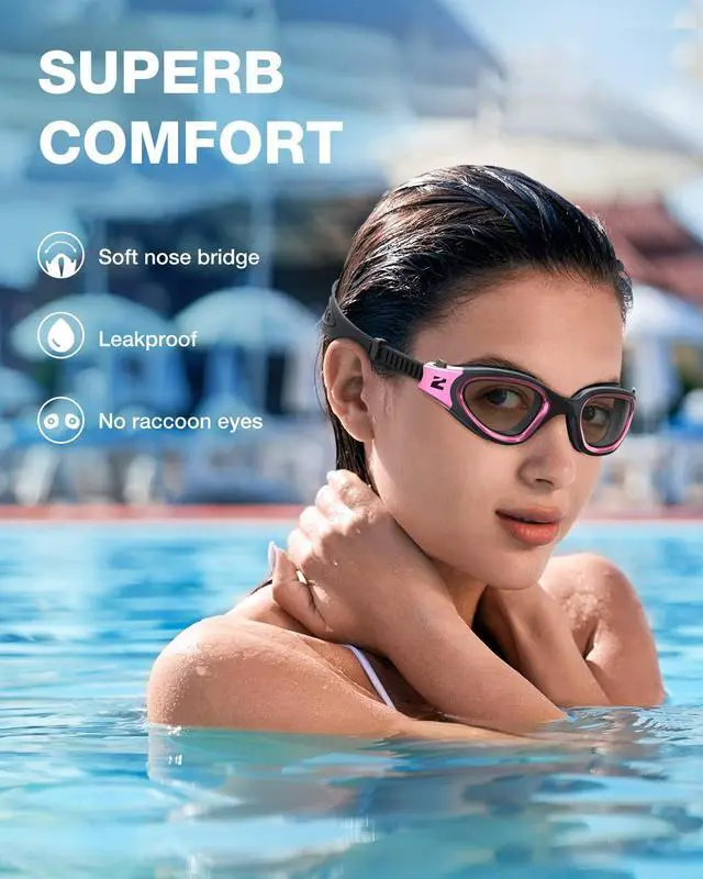 Alt view image 4 of 7 - Swim Goggles, G1 ULTRA Photochromic Polarized Swimming Goggles for Men Women Adult, UV Protection Leakproof Easy Adjustable Strap for Indoor Outdoor Swimming (Polarized + Pink)