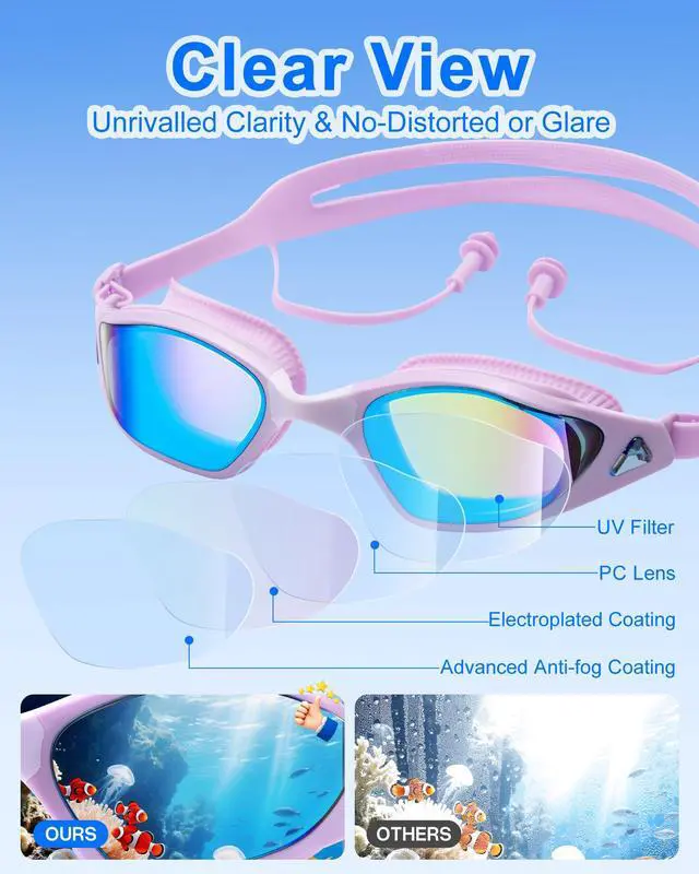 Alt view image 3 of 7 - Swim Goggles Anti-Fog UV Protection Leak-Proof Swimming Goggles for Men Women Teens Adults Pool Swim Glasses,Suitable for Indoor/Outdoor Swimming