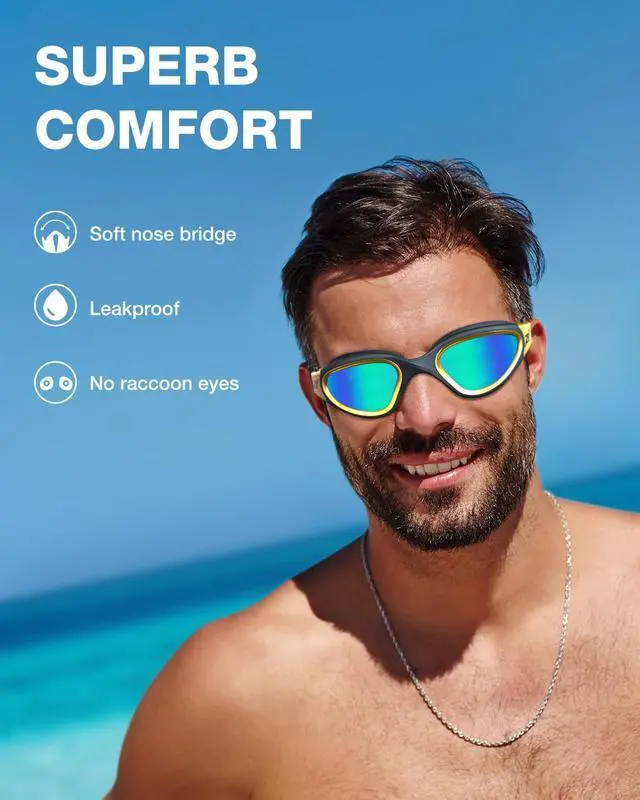 Alt view image 3 of 7 - Swim Goggles, G1 MAX Polarized Anti-fog Swimming Goggles for Men Women Adult, UV Protection Leakproof Easy Adjustable Strap for Indoor Outdoor Swimming (Polarized + Gold)