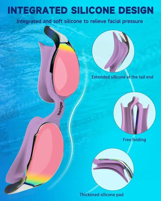 Alt view image 6 of 7 - Racing Swim Goggles for Adult Men and Women, Swimming Goggles with Silicone Material Clear Vision No Leak Anti Fog UV Protection, Pool Underwater Adult Swim Goggles for Training and Competition