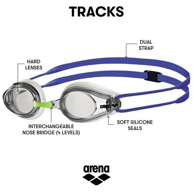 Alt view image 2 of 6 - Tracks Unisex Adult Essential Racing Swim Goggles for Competitive Swimmers FINA-Approved Anti-Fog Coated Non-Mirror Lens, White/Clear/Blue