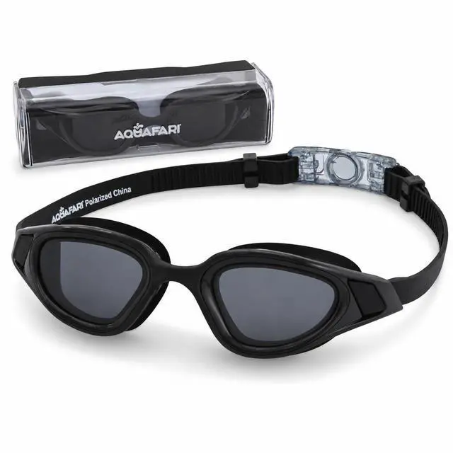 Main image of Polarized Adult Swimming Goggles | Anti-Fog Leak-Resistant Swim Goggles for Men & Women (+12 Years) | Ear & Nose Plugs Included (Black/Smoke)