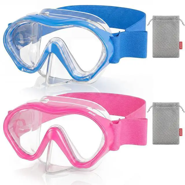 Main image of Kids Swim Goggles Snorkel Diving Mask for Kids Youth 3-15, Knitted Fabric Strap, Anti-Fog 180° Clear View