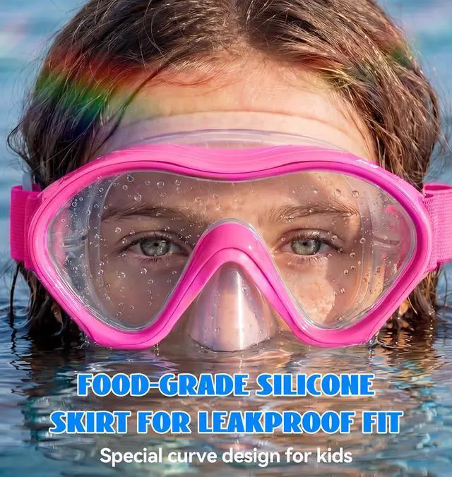 Alt view image 3 of 7 - Kids Swim Goggles Snorkel Diving Mask for Kids Youth 3-15, Knitted Fabric Strap, Anti-Fog 180° Clear View