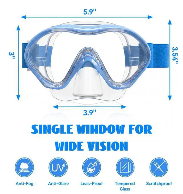 Alt view image 4 of 7 - Kids Swim Goggles Snorkel Diving Mask for Kids Youth 3-15, Knitted Fabric Strap, Anti-Fog 180° Clear View
