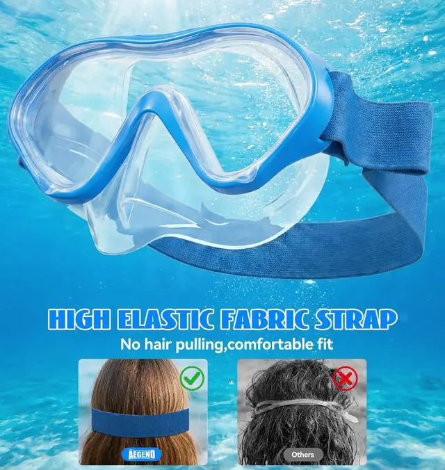 Alt view image 5 of 7 - Kids Swim Goggles Snorkel Diving Mask for Kids Youth 3-15, Knitted Fabric Strap, Anti-Fog 180° Clear View