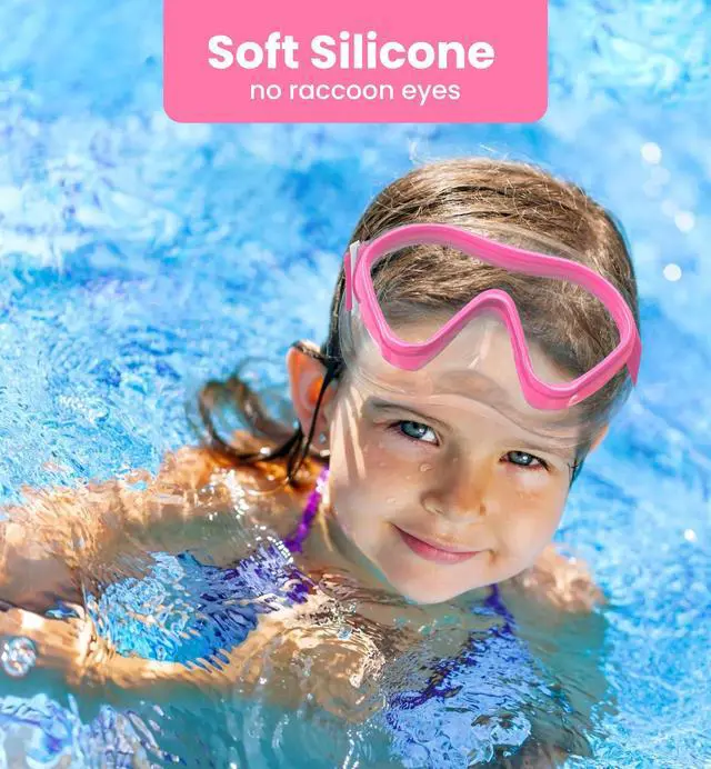 Alt view image 7 of 7 - Kids Swim Goggles Snorkel Diving Mask for Kids Youth 3-15, Knitted Fabric Strap, Anti-Fog 180° Clear View