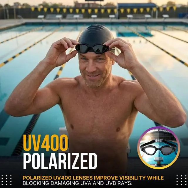 Alt view image 3 of 7 - Polarized Adult Swimming Goggles | Anti-Fog Leak-Resistant Swim Goggles for Men & Women (+12 Years) | Ear & Nose Plugs Included (Black/Smoke)