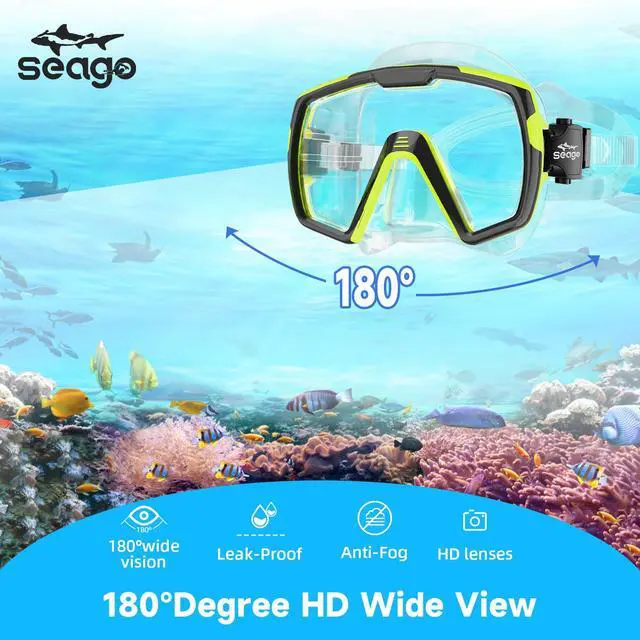 Alt view image 3 of 7 - Dry Scuba Snorkel Diving Mask Set with Nose Cover Tempered Glass,180° Wide View Vision, Leak-Proof, Snorkeling Gear for Adults Men, Women & Youth, Perfect for Snorkeling and Diving