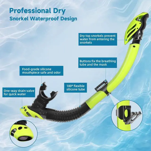 Alt view image 4 of 7 - Dry Scuba Snorkel Diving Mask Set with Nose Cover Tempered Glass,180° Wide View Vision, Leak-Proof, Snorkeling Gear for Adults Men, Women & Youth, Perfect for Snorkeling and Diving
