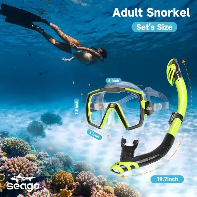 Alt view image 6 of 7 - Dry Scuba Snorkel Diving Mask Set with Nose Cover Tempered Glass,180° Wide View Vision, Leak-Proof, Snorkeling Gear for Adults Men, Women & Youth, Perfect for Snorkeling and Diving