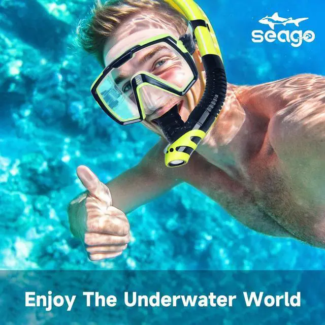 Alt view image 7 of 7 - Dry Scuba Snorkel Diving Mask Set with Nose Cover Tempered Glass,180° Wide View Vision, Leak-Proof, Snorkeling Gear for Adults Men, Women & Youth, Perfect for Snorkeling and Diving