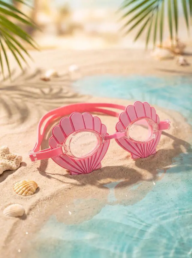 Alt view image 7 of 7 - Pink Seashell Youth Swim Goggles Fun Mermaid-Inspired Swimming Goggles for Kids, Anti-Fog, UV Protection, Adjustable Strap