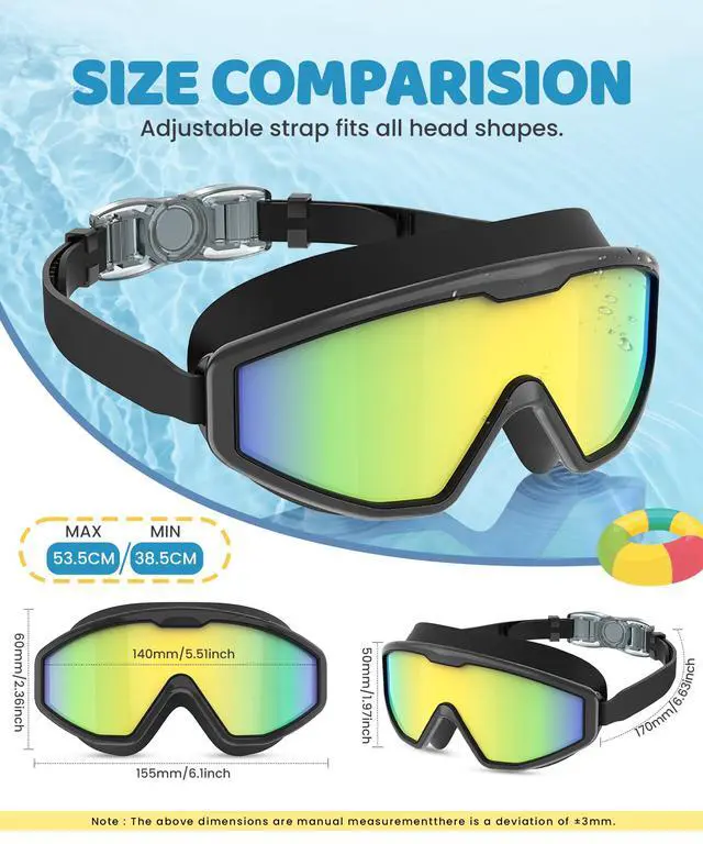 Alt view image 3 of 7 - Kids Goggles Age 4-16, Anti-Fog UV 180°Clear View Kids Swim Goggles, 3 Pack Swimming Goggles Waterproof Pool Goggles for Boys Girls Toddler Kids Youth