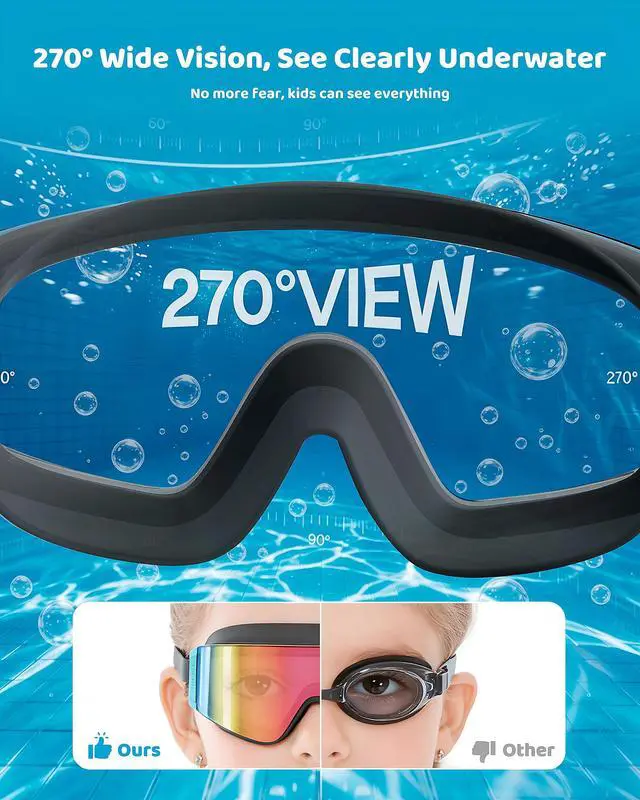 Alt view image 3 of 7 - Kids Swim Goggles 2 Pack Large Frame Anti Fog Soft Silicone Leak Proof UV Protection for Boys Girls Age 3-15 (Black/Iridescent Pink Plated + Black/Iridescent Gold Plated)