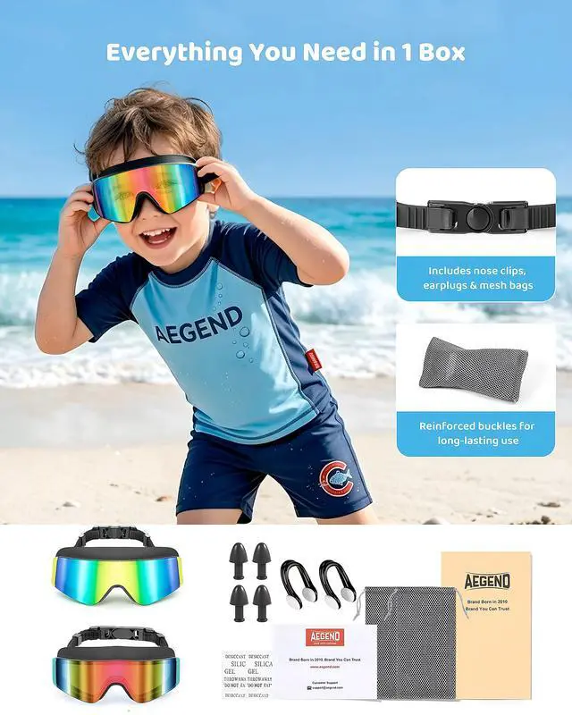 Alt view image 6 of 7 - Kids Swim Goggles 2 Pack Large Frame Anti Fog Soft Silicone Leak Proof UV Protection for Boys Girls Age 3-15 (Black/Iridescent Pink Plated + Black/Iridescent Gold Plated)