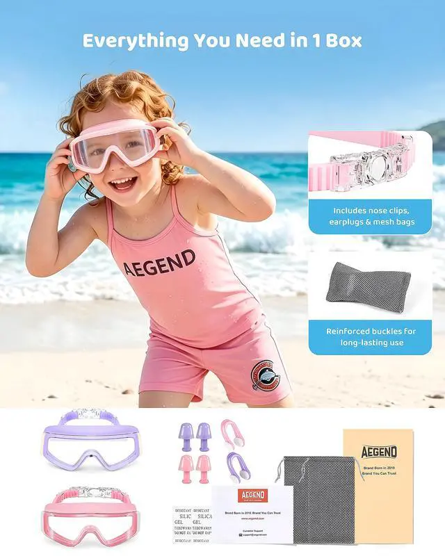 Alt view image 4 of 5 - Kids Swim Goggles 2 Pack Large Frame Anti Fog Soft Silicone Leak Proof UV Protection for Boys Girls Age 3-15 (Pink/Clear +Purple/Transparent)